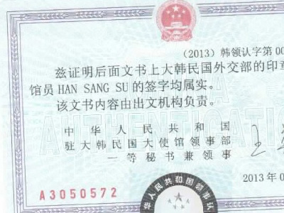 동아번역공증, 중국대사관 샘플