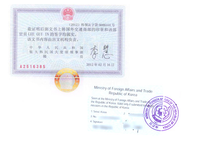 동아번역공증, 중국대사관 샘플