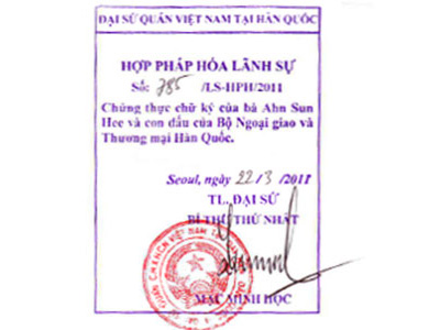 동아번역공증, 베트남 대사관 샘플